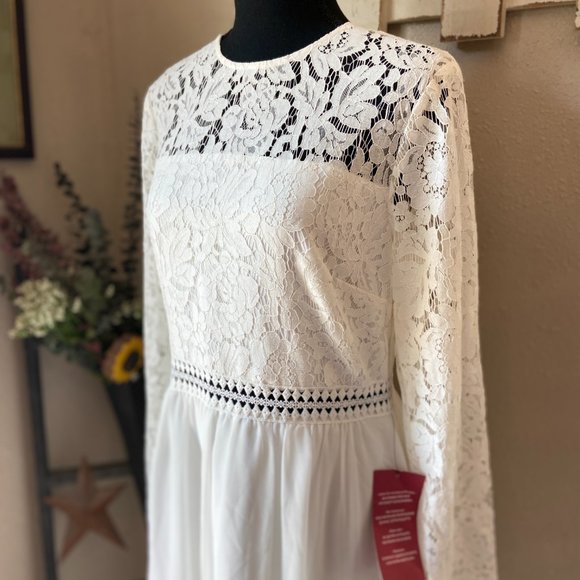 NWT Truth & Fable White/Cream Lace A-Line Midi Dress Open Back L - Picture 2 of 8